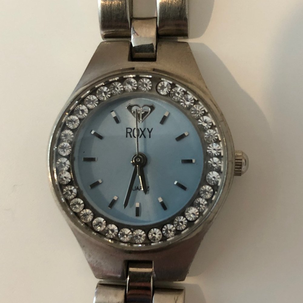 Roxy Stainless Steel Rhinestone Baby Blue Watch
